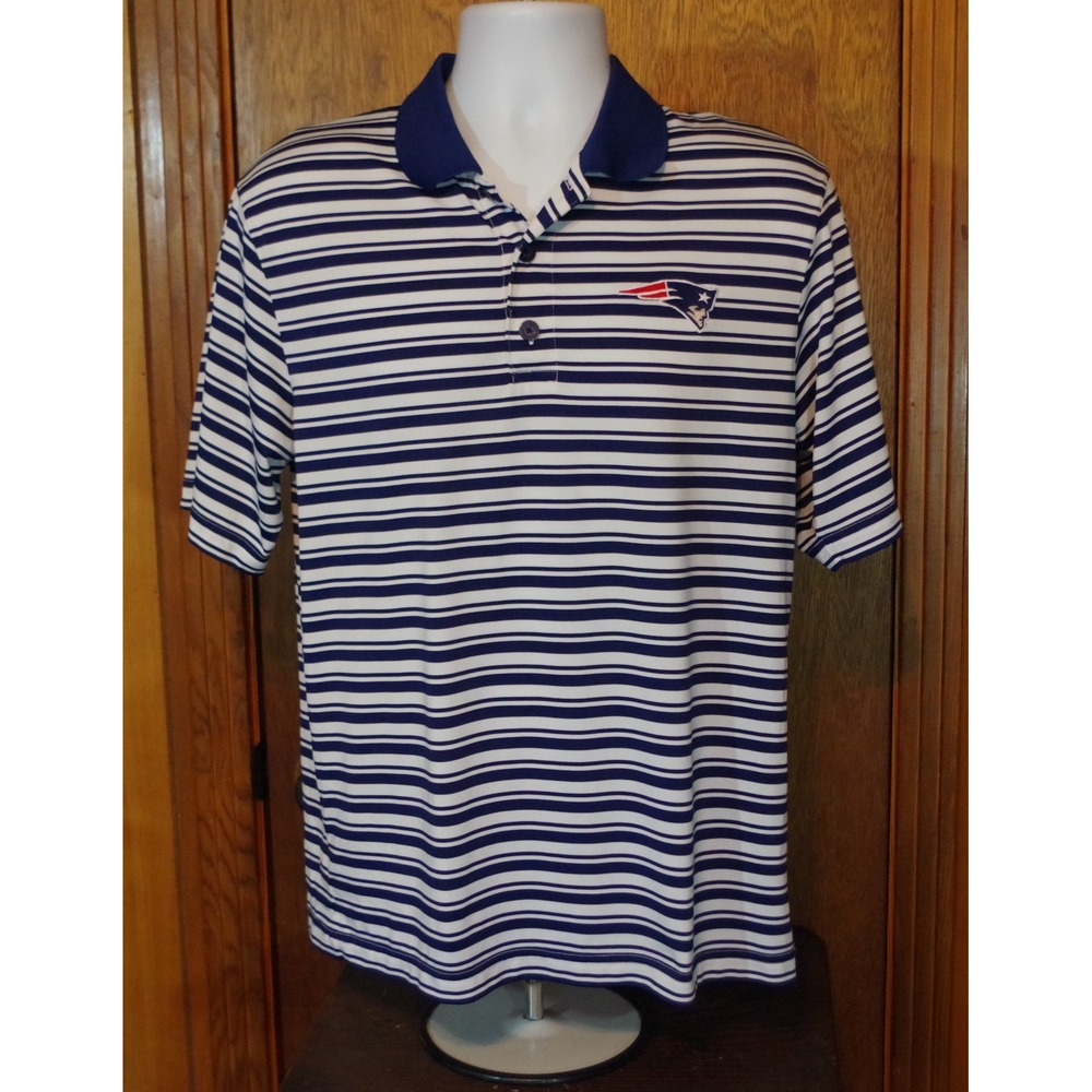 NFL‎ New England Patriots Mens Medium Striped Performance Polo Shirt Navy White